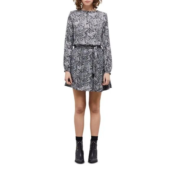 NEW The Kooples Women's Paisley Print Belted Mini Dress in Black Size 1 (US4) - Picture 3 of 16